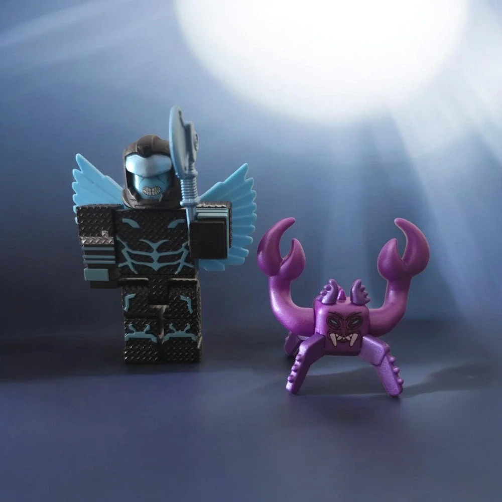 Roblox Jailbreak Celestial Car Vehicle Set with Winged Figure and Purple Monster